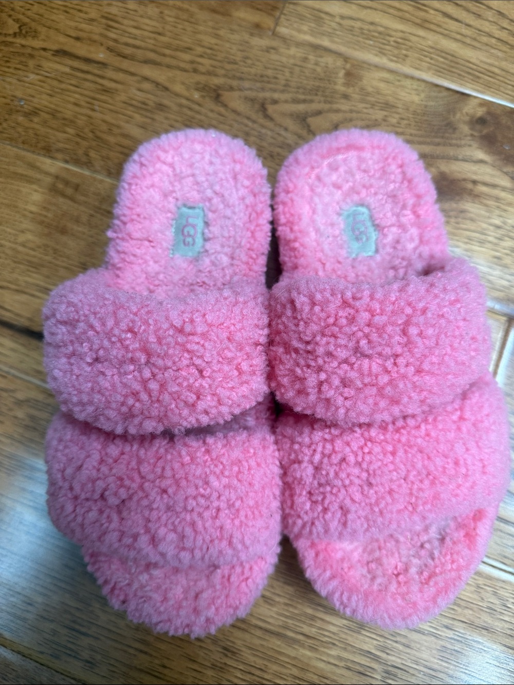 UGG Pink Plush Double-Band Shearling Slippers